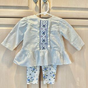 Smocked Ivory Corduroy Top with Floral Leggings